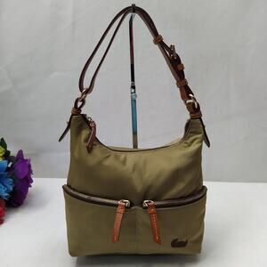 Dooney & Bourke Brown Nylon Leather Trip Zipper Pockets Hobo Shoulder Bag